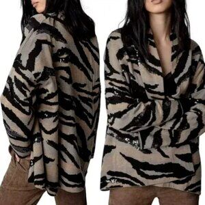Zadig & Voltaire Black and Tan Zebra Cardigan